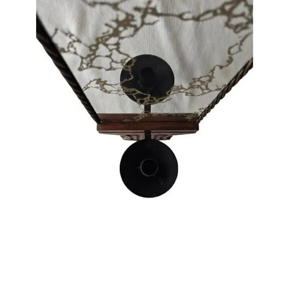 Vintage MCM Iron & Wood Wall Sconce Candlestick Holder, Gold Vein Mirror